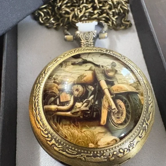 Vintage look Motorcycle Pocket Watch Pendant - Picture 1 of 14